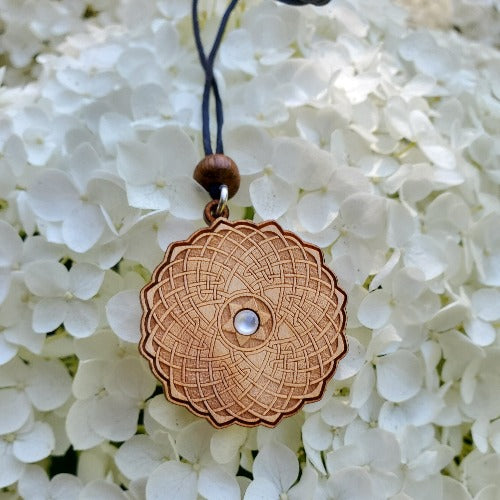 Celtic Flower Wooden Amulet Pendant
